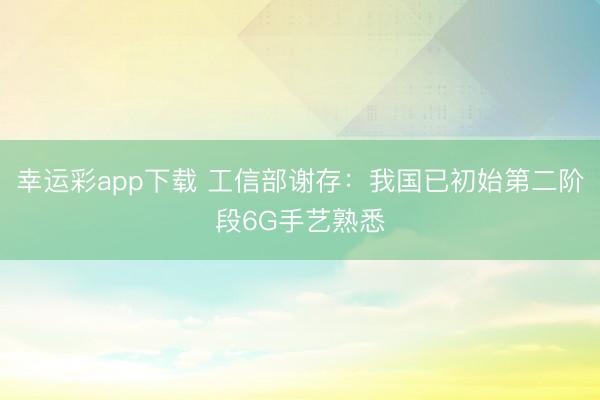 幸运彩app下载 工信部谢存：我国已初始第二阶段6G手艺熟悉