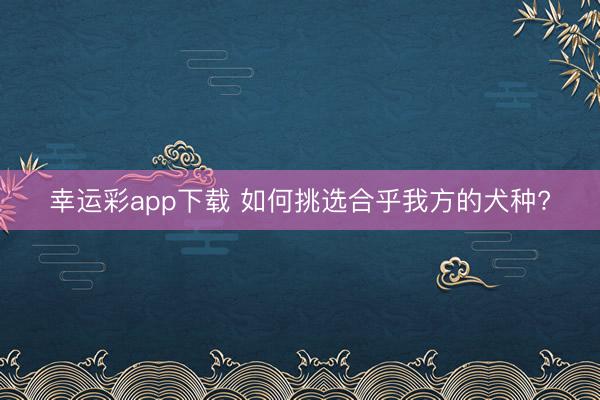 幸运彩app下载 如何挑选合乎我方的犬种?
